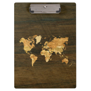 Porte-bloc Carte en bois du monde