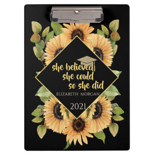 Porte-bloc Casquette de diplômé pailletée Tournesols