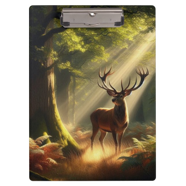 Porte-bloc Cerf dans la forêt matinale (Devant)