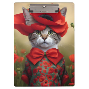 Porte-bloc Chat avec une robe faite de coquelicot
