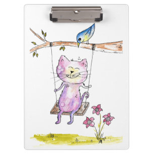 Porte-bloc Chat rose blanc mignon à la couture