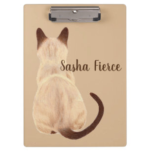 Porte-bloc Chat siamois Sasha assis vue arrière Kitty personn