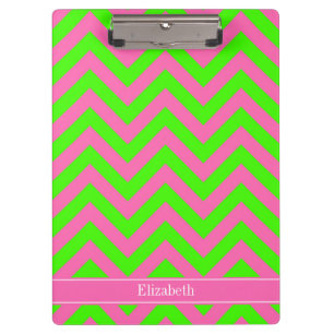 Porte-bloc Chaud rose #2 Lime Green LG Chevron Nom Monogramme