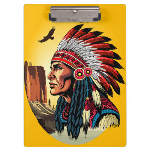 Porte-bloc Chef amérindien sur paysage sauvage coucher de sol