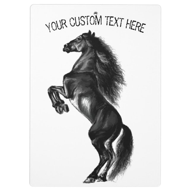 Porte-bloc Cheval sauvage noir dressé - Dessin noir et blanc (Dos)