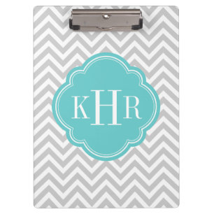 Porte-bloc Chevron gris et turquoise sur mesure Monogramme pe