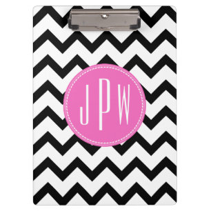 Porte-bloc Chevron noir et monogramme rose