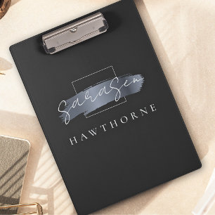 Porte-bloc Chic Brush Stroke Black Faux Silver Grey Monogramm