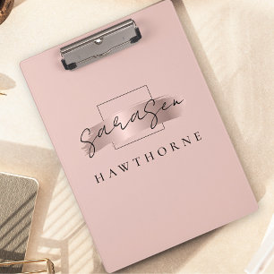Porte-bloc Chic Brush Stroke Faux Rose Gold Elegant Monogramm
