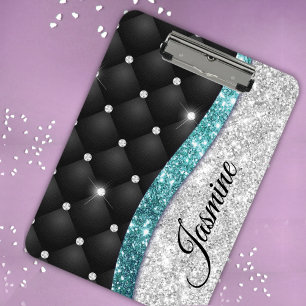 Porte-bloc Chic girly faux parties scintillant argent noir tu