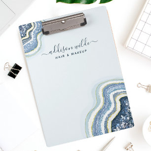 Porte-bloc chic luxe en agate géode pailletée bleu