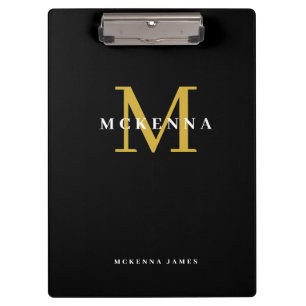 Porte-bloc Chic Moderne Monogramme Noir Or Nom initial