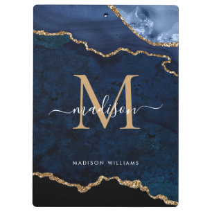 Porte-bloc Chic Navy Blue Gold Parties scintillant Agate Géod