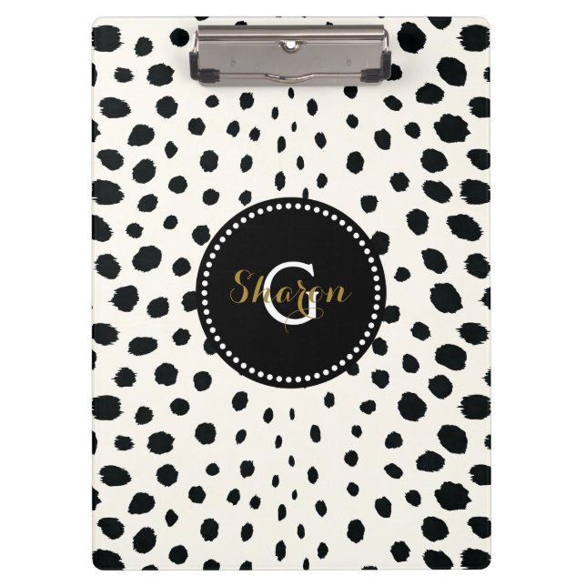 Porte-bloc Chic noir blanc cheetah imprimer motif monogramme (Devant)