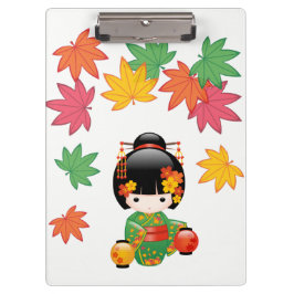 Porte-bloc Chute Poupée Kokeshi - Green Kimono Geisha Girl