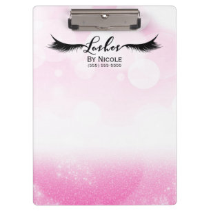 Porte-bloc Cils Personnalisés Blanc Rose Pailleté Scintillant