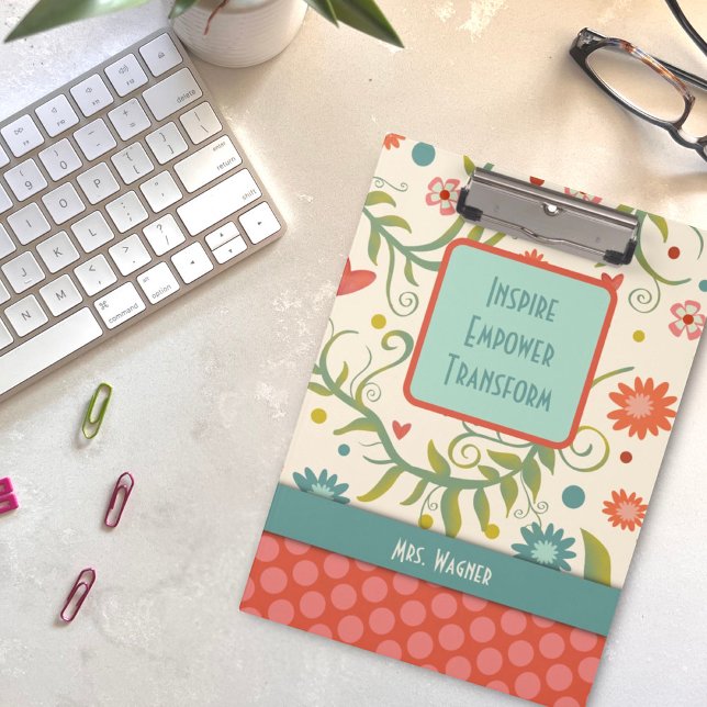 Porte-bloc Citation de l'enseignant Nom Plutôt floral Customi (Créateur téléchargé)