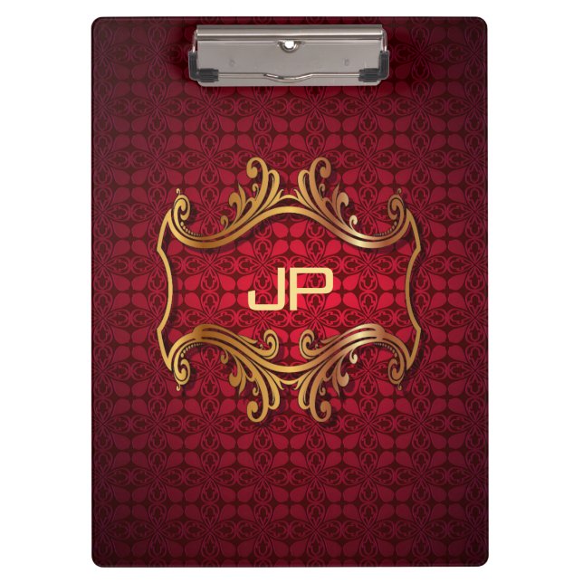 Porte-bloc Classic Elegant Noir Rouge Damask Modèle Monogramm (Devant)