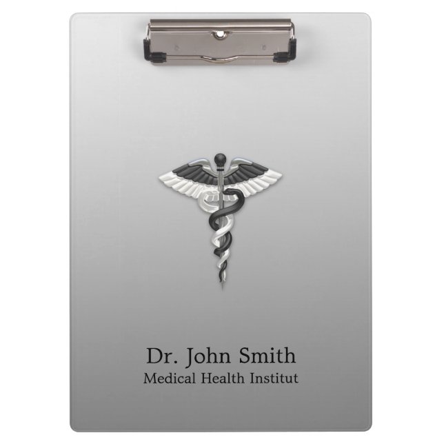 Porte-bloc Classique Médicale élégant Noble Blanc Noir Caduce (Devant)