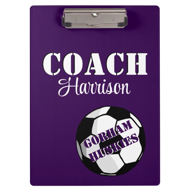Porte-bloc Coach d'équipe de football violet et blanc personn (Devant)