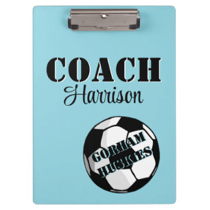 Porte-bloc Coach Pale Bleu et Blanc Soccer Personnalisé