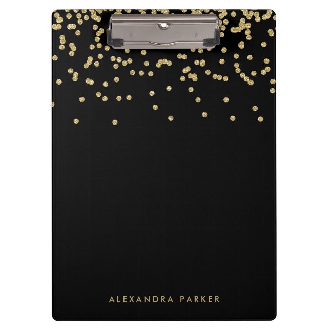 Porte-bloc Confettis d'or de Faux sur le noir (Devant)
