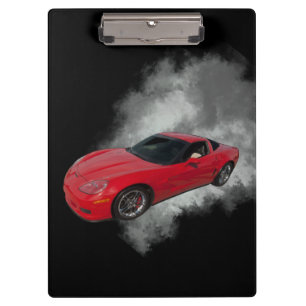 Porte-bloc Corvette rouge avec fumée grise arrière - plan amo