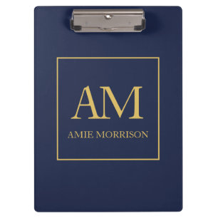 Porte-bloc Couleurs d'or bleu Monogramme Lettres initiales No