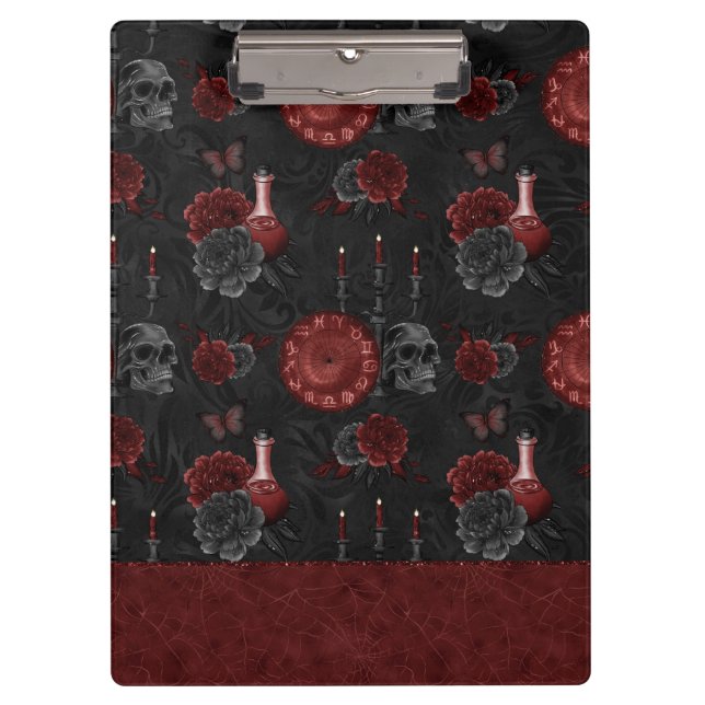 Porte-bloc Crimson magique Zodiac | Rose de crâne gothique ro (Devant)