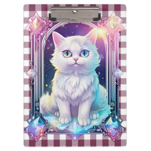 Porte-bloc Cristal Chat Violet Noir Plaid Cute Blanc Kitten