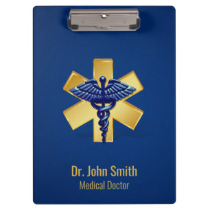 Porte-bloc Croix d'or bleu Médicale 3D Caduceus