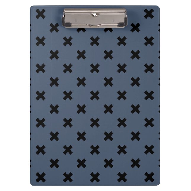 Porte-bloc Croix noire coutures sur bleu-gris (Devant)