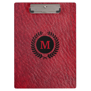 Porte-bloc Cuir rouge Faux avec couronne Laurel et monogramme
