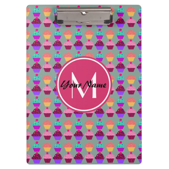 Porte-bloc Cupcake rose Nom personnalisé, Monogramme personna (Devant)