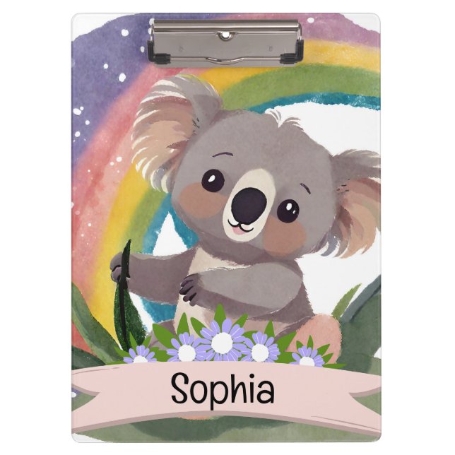 Porte-bloc Cute Baby Koala Rainbow Nom personnalisé (Devant)