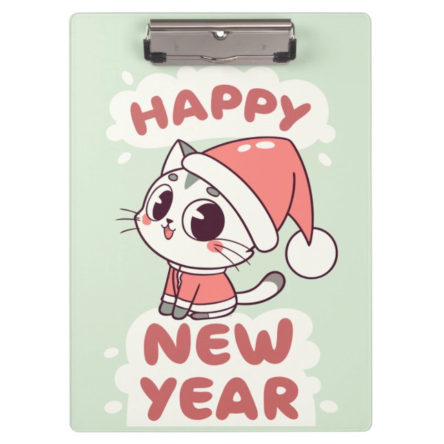 Porte-bloc cute cat  happy new year clipboard (Devant)