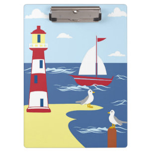 Porte-bloc Cute Lighthouse and Boat Seaside Art