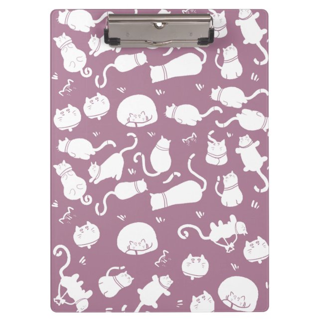 Porte-bloc Cute White Cats Pattern on Mauve Background (Devant)