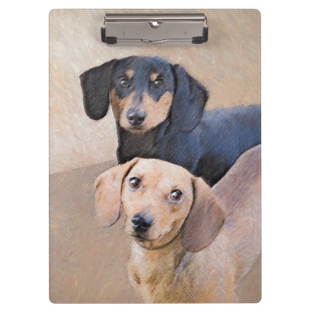 Porte-bloc Dachshund (Smooth) Peinture - Art Chien original (Devant)