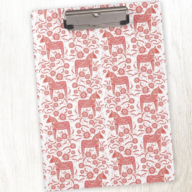 Porte-bloc Dala suédois Cheval Rouge et Blanc Art populaire (Red and white Swedish Dala Horse clipboard)