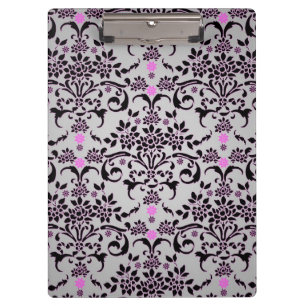 Porte-bloc Damas floral fantaisie noir violet blanc argenté