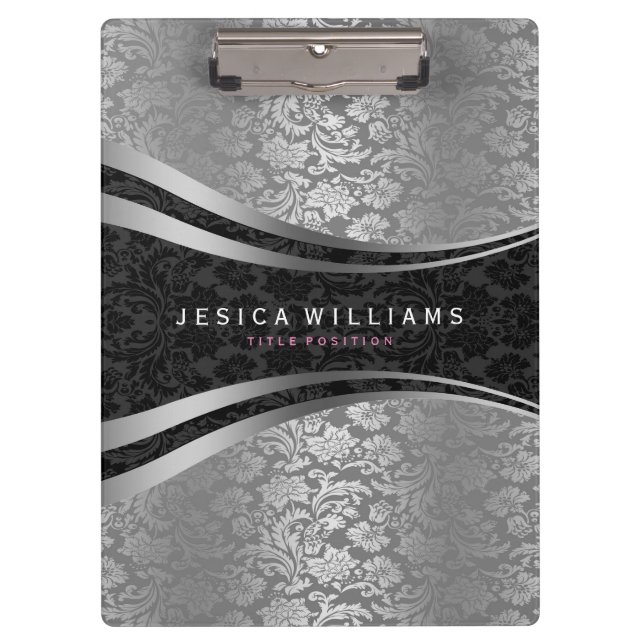 Porte-bloc Damas Florales Noir Et Argent (Devant)