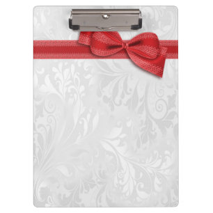 Porte-bloc Damassé blanc et nœud faux rouge