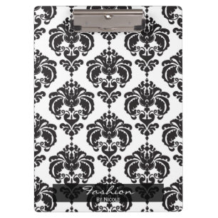 Porte-bloc Damassé Noir Blanc Chic Élégant Glamour Personnali