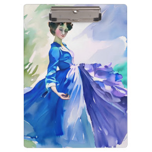 Porte-bloc Dame en Robe Bleue - Peinture aquarelle