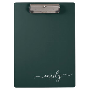 Porte-bloc Dark Green Modern Script Nom du monogramme