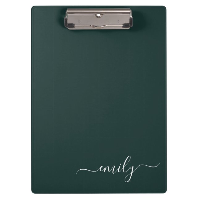 Porte-bloc Dark Green Modern Script Nom du monogramme (Devant)