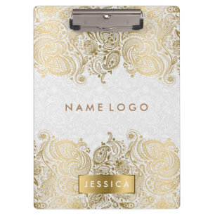 Porte-bloc Dentelle Paisley Or Avec Arrière - plan Blanc