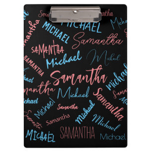Porte-bloc Deux noms couples motif monogramme bleu rose clair