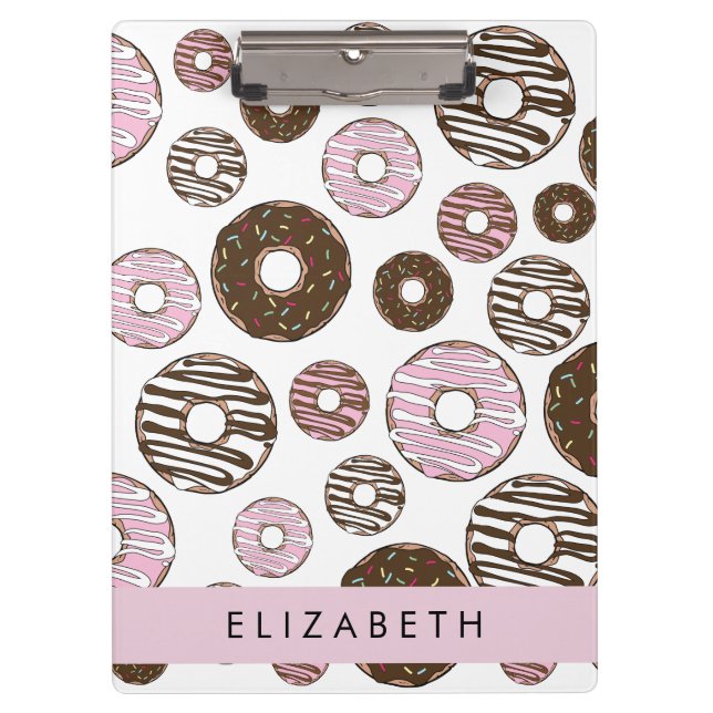 Porte-bloc Donuts Roses, Donuts Brown, Sprinkings, Votre Nom (Devant)